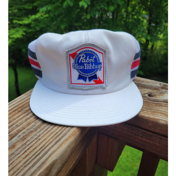 Vintage Three Stripe K-Products Pabst Blue Ribbon Snapback Hat Made in USA - Picture 1 of 5